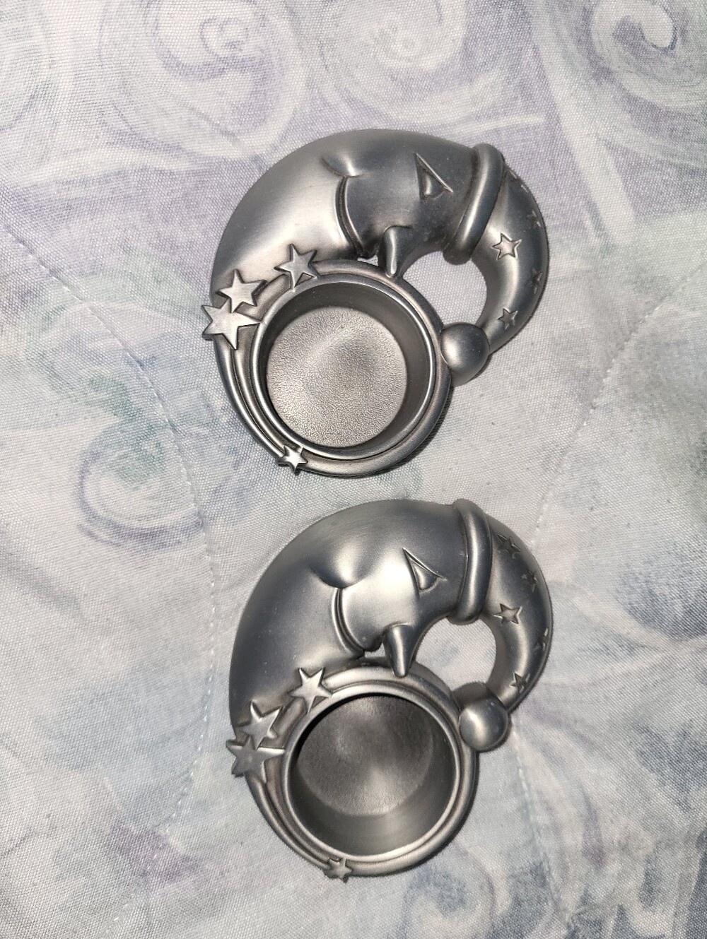 Celestial Silver Crescent Moon Star Candle Holders - Set of 2